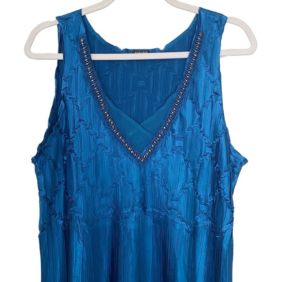 Komarov Dress Charmeuse Marine Night Beaded Sleeveless Chiffon Dress Size XL - Picture 3 of 8